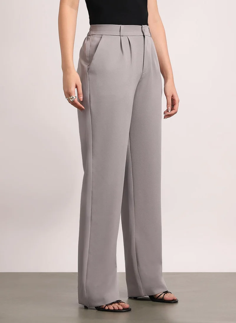 Urbano Fashion  Urbano Fashion Women's Grey Loose Baggy Fit Solid Korean Pants Stretchable for Women | Best Price UAE